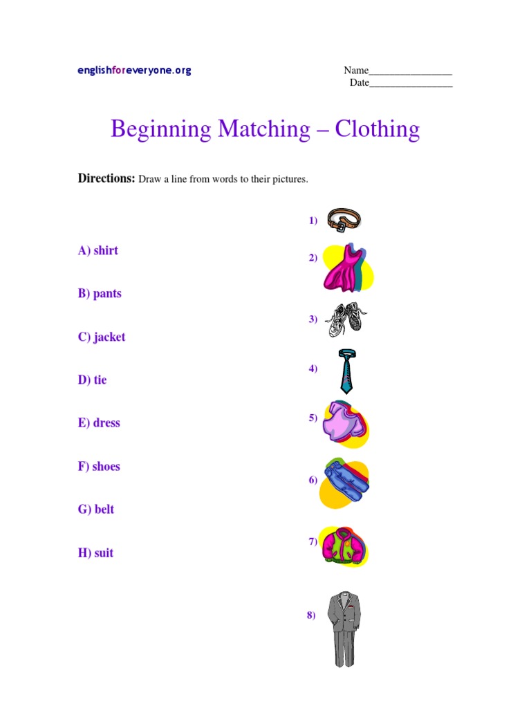 Beginning Matching - Clothing | PDF | Clothing | Softlines (Retail)