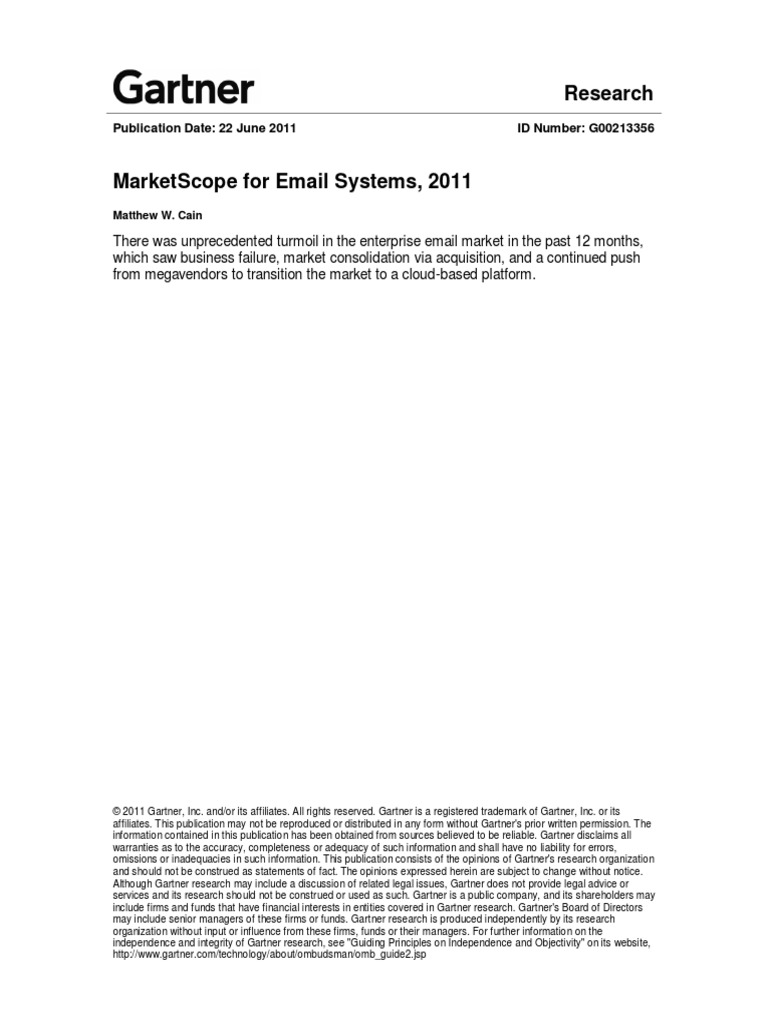 Gartner MarketScope For Email Systems, 2011 | PDF | Ibm Notes | Cloud  Computing