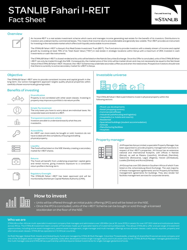 Stanlib-Fahari-I REIT Fact Sheet | Real Estate Investment Trust | Investing