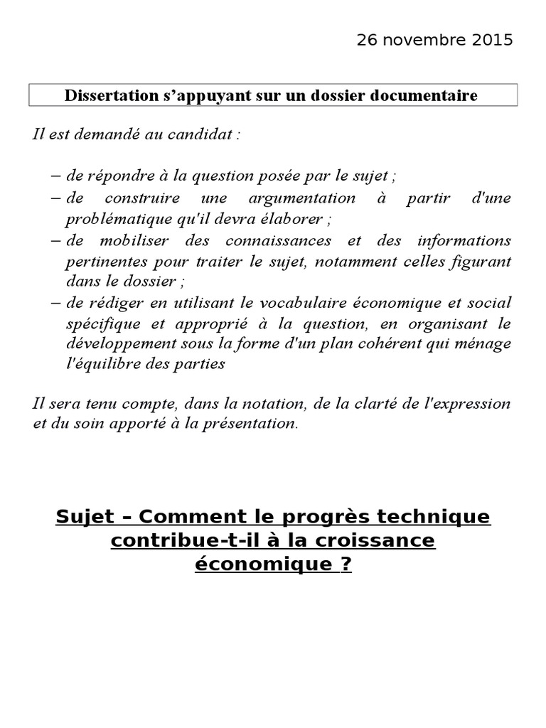 Exemples de sujets de dissertation sur la croissance économique