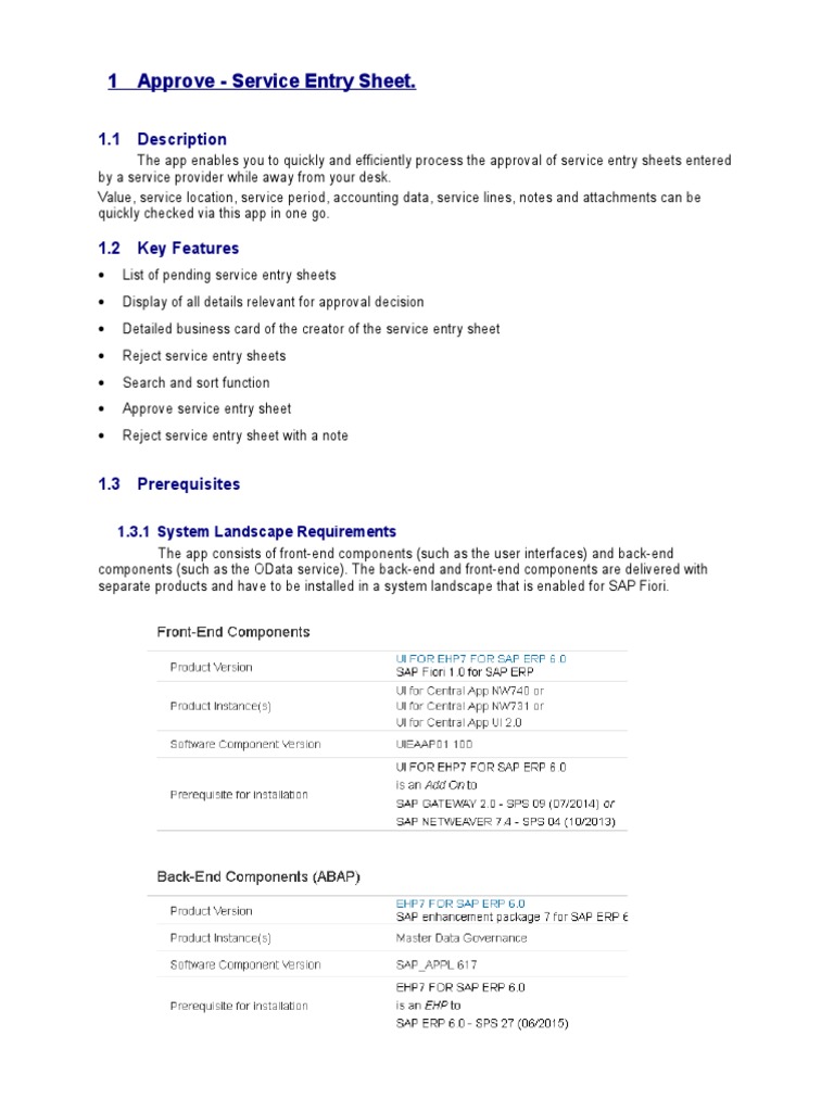 Prerequisite For Service Entry Sheet SAP-FioriApp. | PDF | Mobile App ...