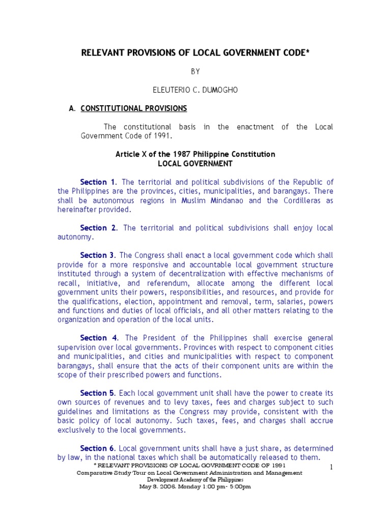 Local Government Code Overview | PDF | Finance & Money Management | Law
