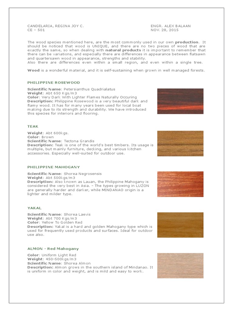 Philippine Properties of Wood Wood Trees