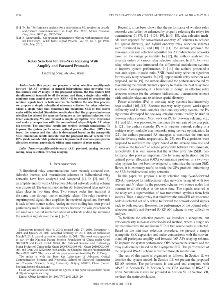 Relay Selection For Two-Way Relaying With Amplify-And-Forward Protocols ...