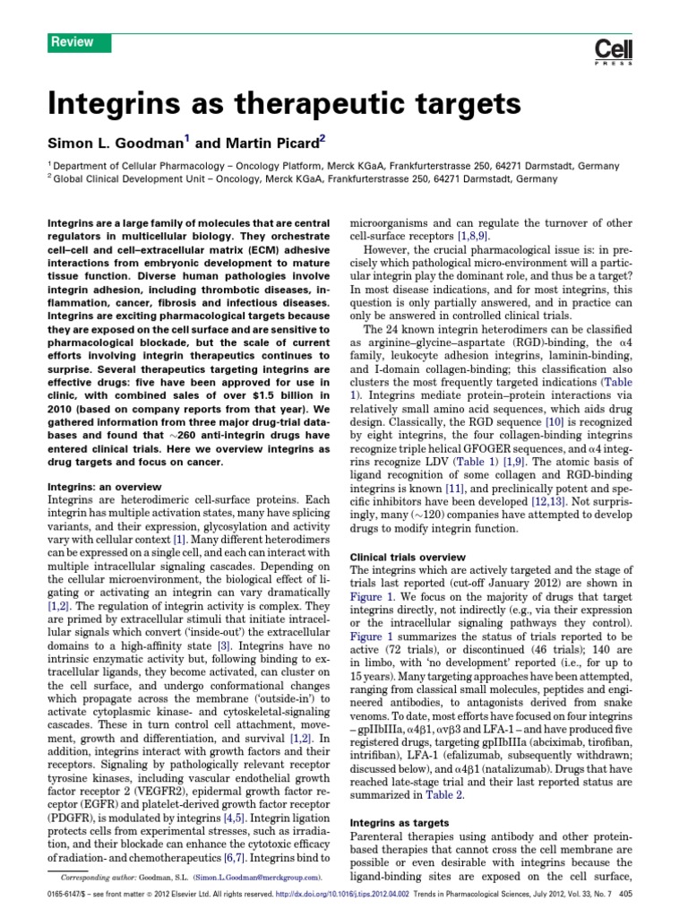 Integrins As Therapeutic Targets | PDF | Integrin | Angiogenesis