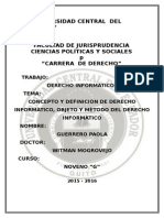 Concepto y Definiciòn de Derecho Informàtico, Objeto y Mètodo Del Derecho Informàtico