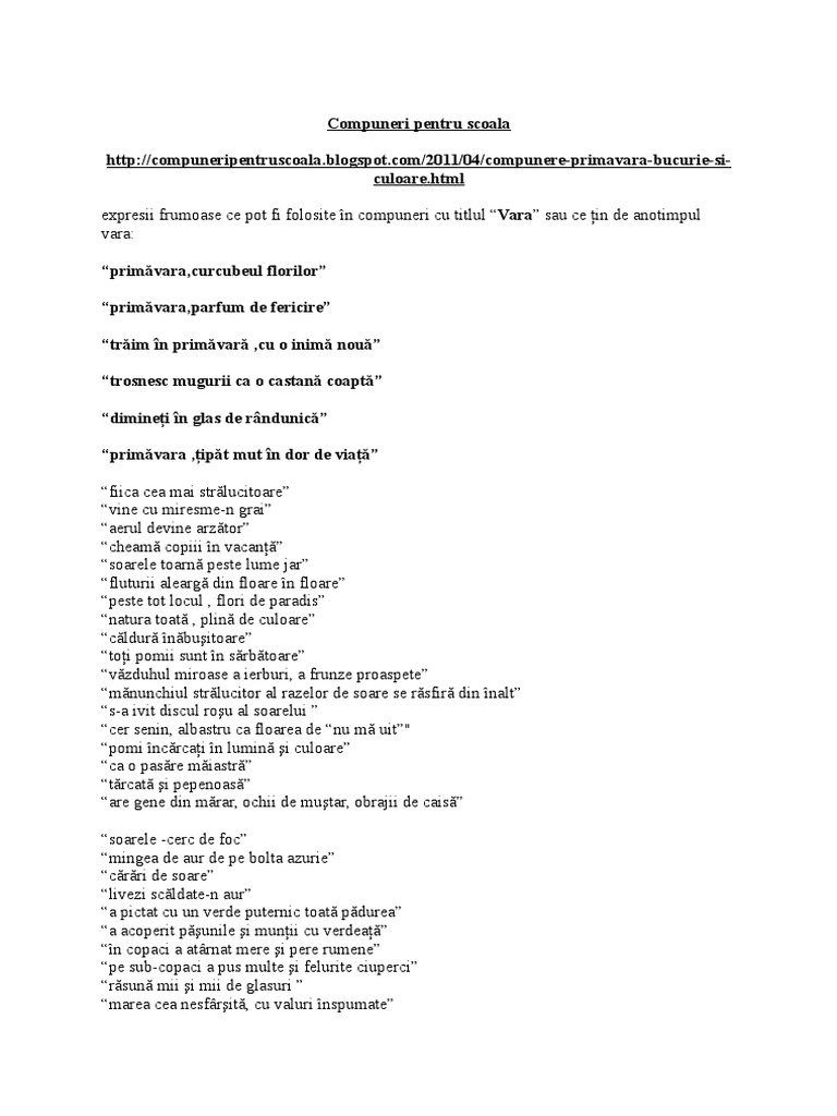 Expresii Frumoase Ce Pot Fi Folosite In Compuneri Cu Titlul