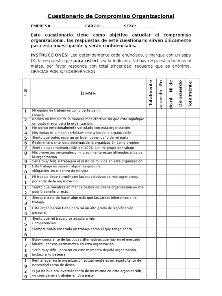 Cuestionario de Compromiso Organizacional