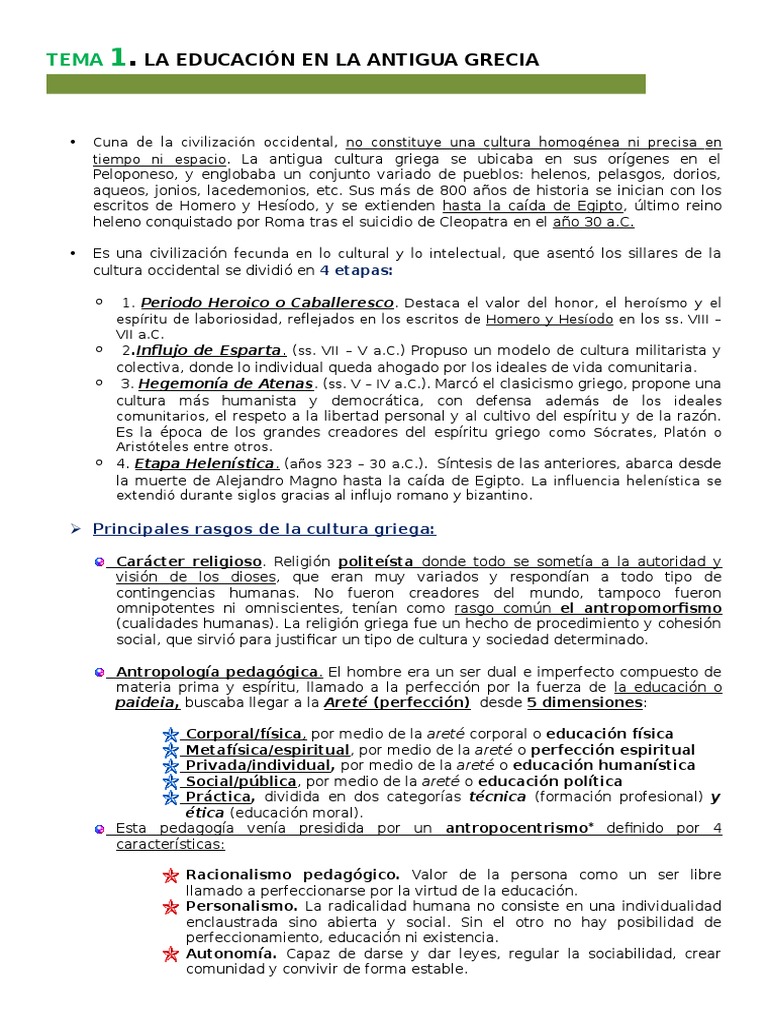 TEMA 1. La Educación en La Antigua Grecia | PDF | Esparta | Periodo ...