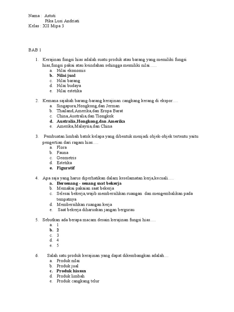 Soal Prakarya Fungsi Hias Guru Paud