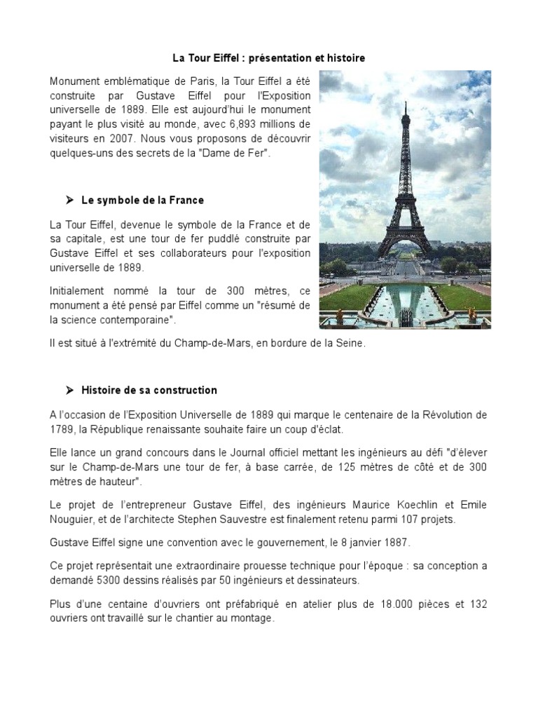 Exposé Sur La Tour Eiffel Pdf La Tour Eiffel | PDF | Science | Ingénierie