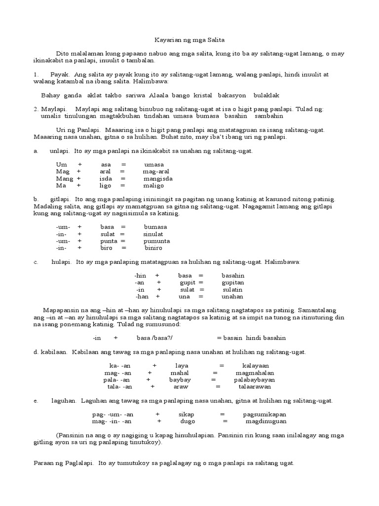 Kayarian NG Mga Salita | PDF