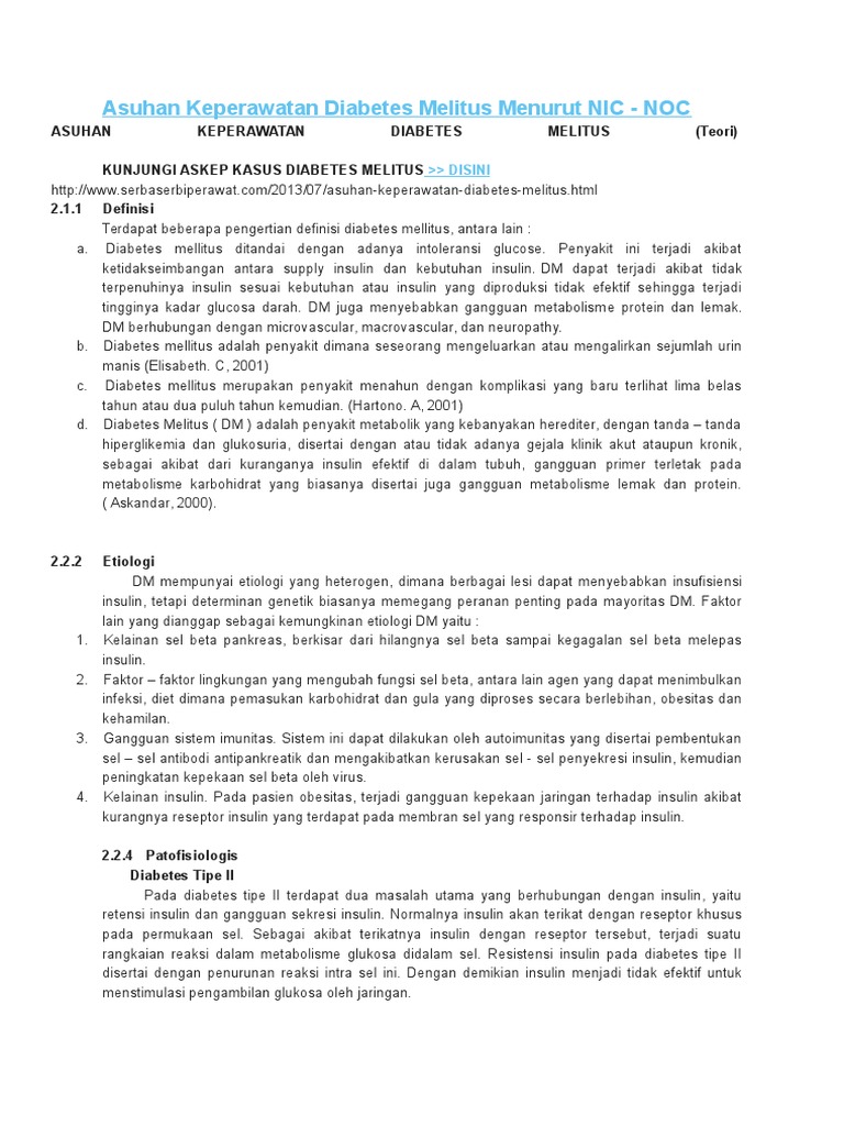 Asuhan Keperawatan Diabetes Melitus Menurut Nic