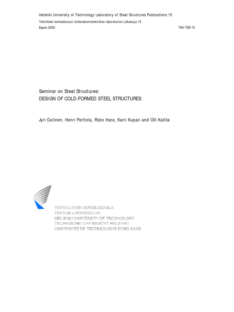 Design of Cold Formed Steel Structures | PDF | Buckling | Bending
