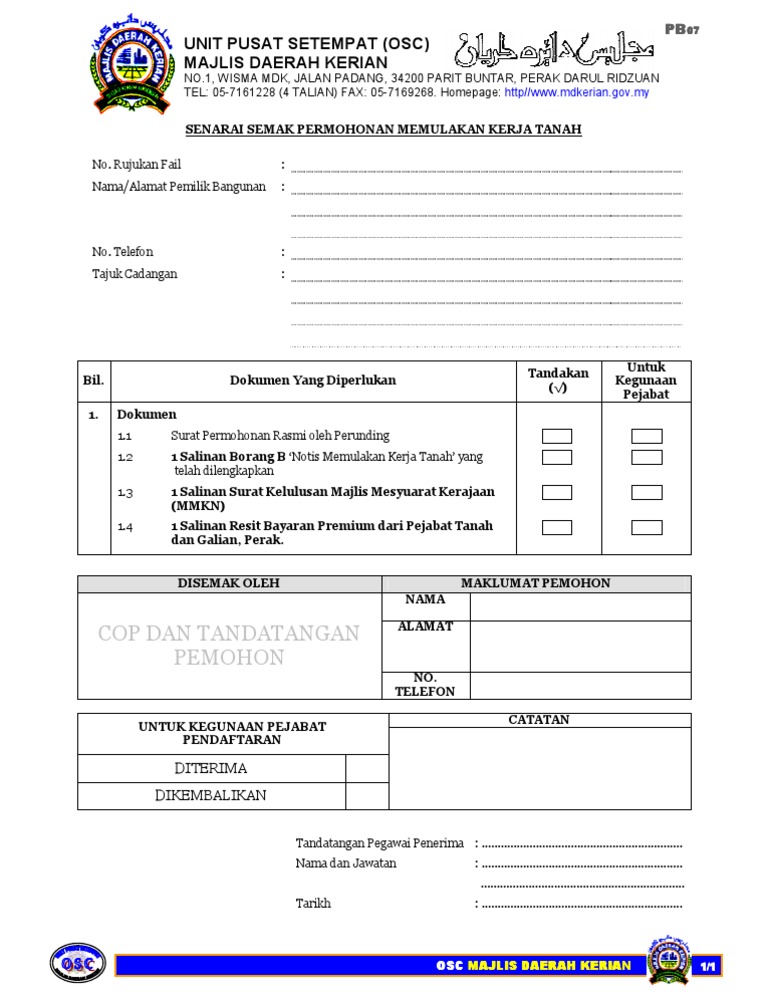 Pb07 Senarai Semak An Memulakan Kerja Tanah Pdf
