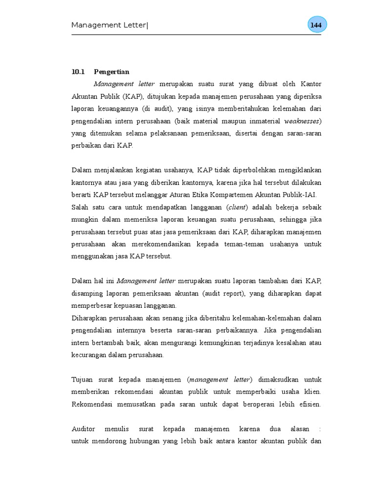 Manfaat dan Pembuatan Management Letter | PDF
