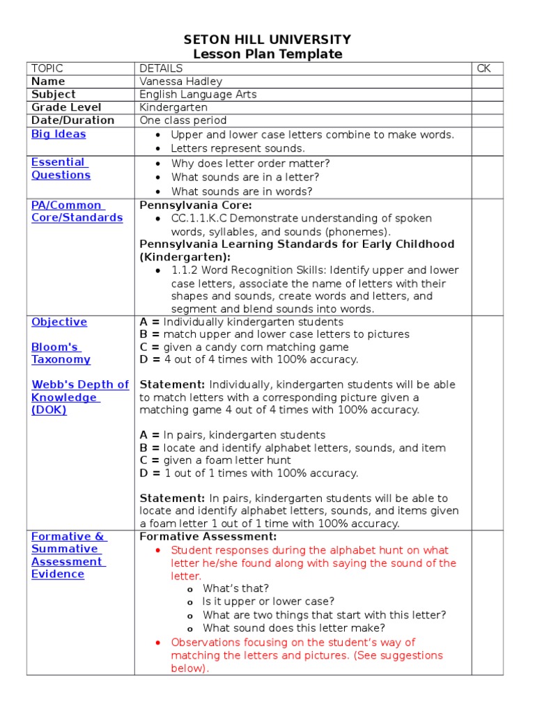 Early Literacy Lesson Plan Cam | PDF | Letter Case | Educational Assessment
