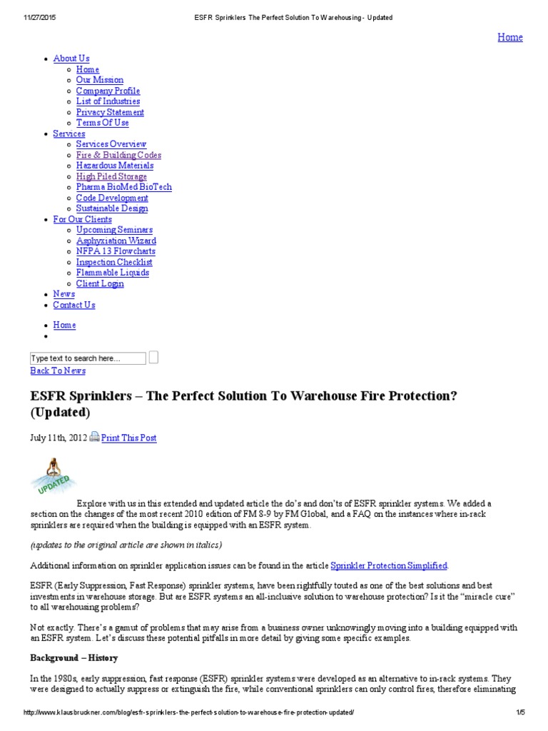 ESFR Sprinklers the Perfect Solution to Warehousing Updated Fire