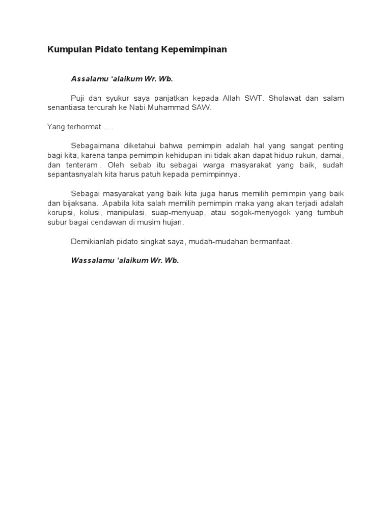 Contoh Pidato Tentang Kepemimpinan