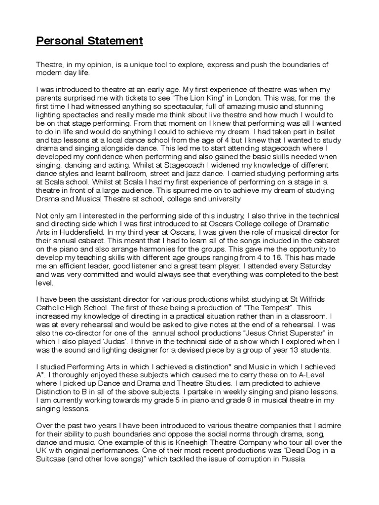 Personal statement for musical theatre course image