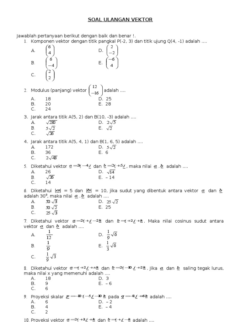 Latihan Soal Ukk Matematika Peminatan Kelas X Bab Vektor.doc - Dunia