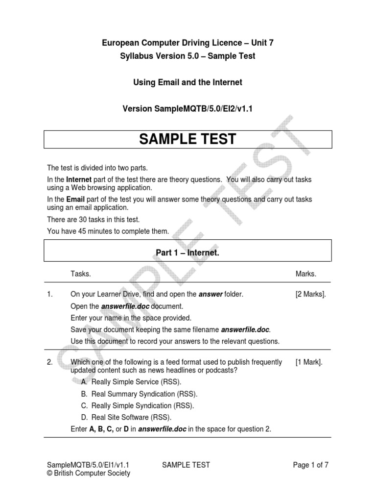 Unit 7 Sample Test | PDF | World Wide Web | Internet & Web