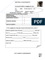 Writing A Biography: 1) Use The Information From The Bubble To Complete The Chart