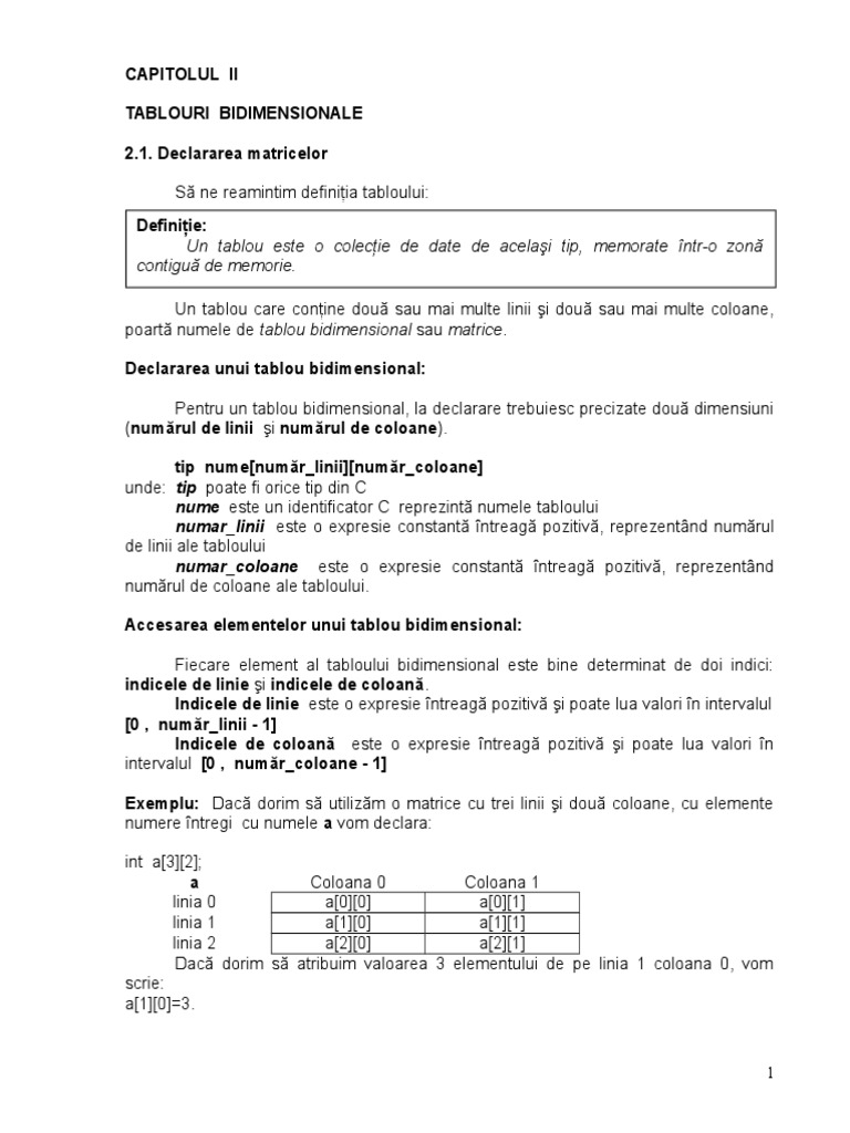 Tablouri Bidimensionale | PDF