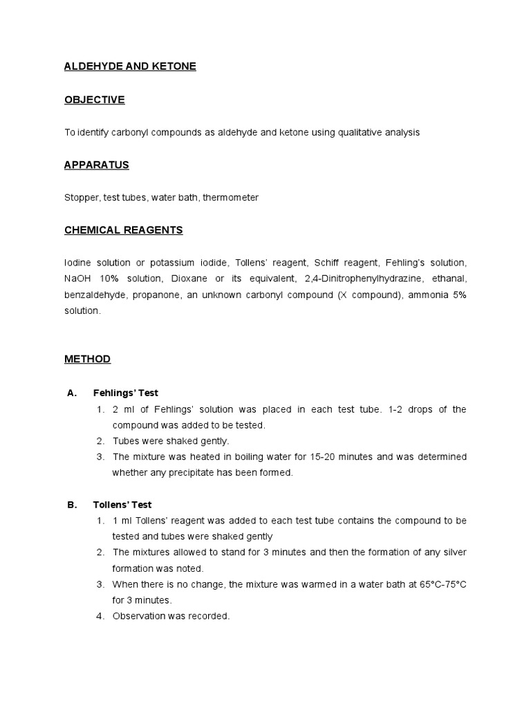Aldehyde and Ketone Lab Report 3, Chem II PDF