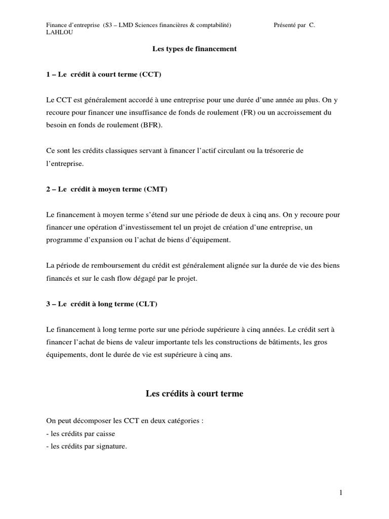 Type de Financement  PDF  Lettre de crédit  Cautionnement