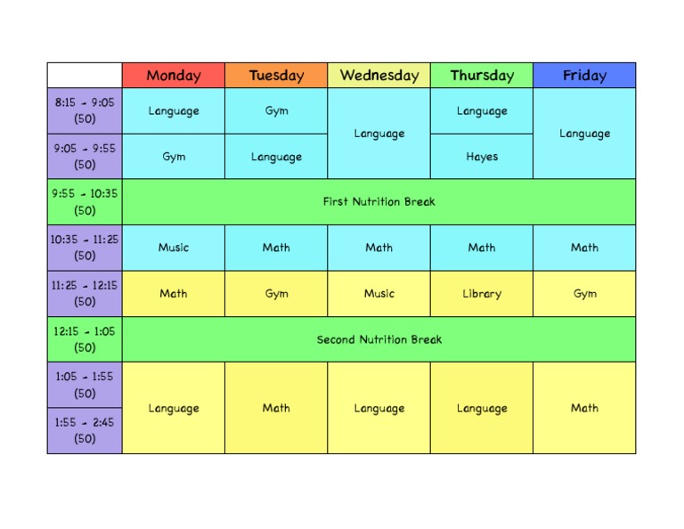 Weekly Class Schedule Overview | PDF | Language Arts & Discipline