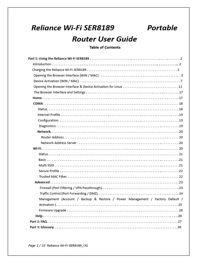 Reliance Wi-Fi SER8189 User Guide | PDF | Computer Network | Computers