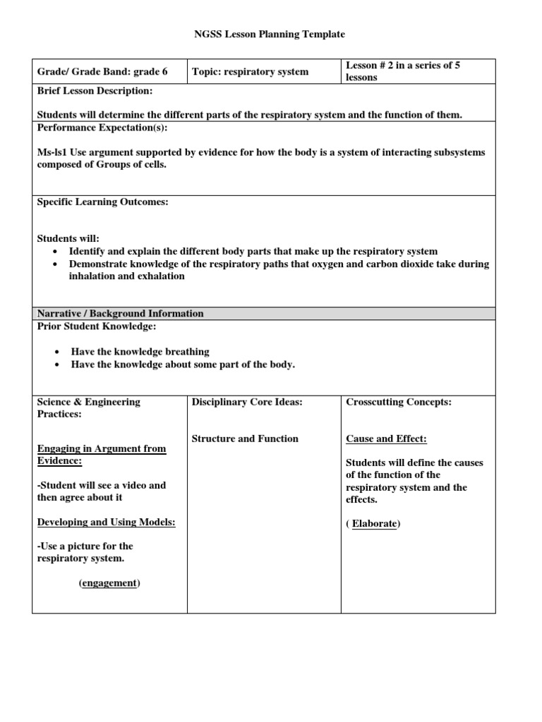 Respiratory System Lesson Plan Respiratory System System