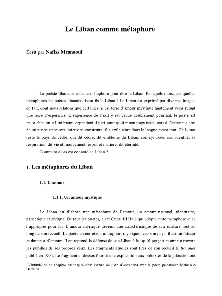 Le Liban Comme Metaphore Sarah Poesie