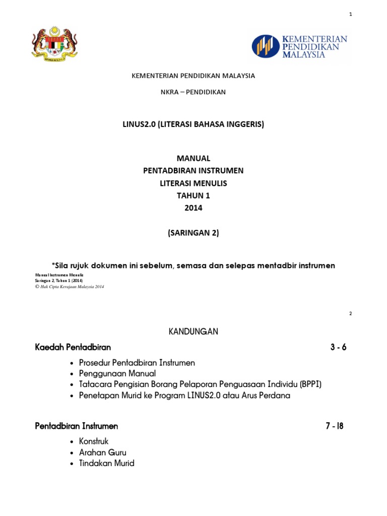 Manual Pentadbiran Instrumen Saringan Menulis Ortografi Mekanika Bahasa