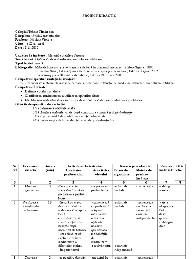 Proiect Studiul Materialelor Oteluri Aliate | PDF