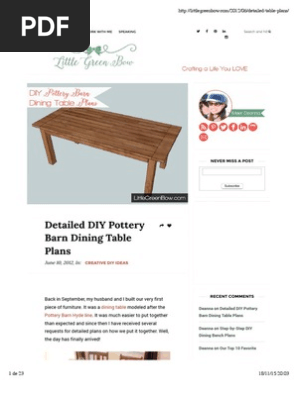 Diy Pottery Barn Dining Table Plans Wood Decorative Arts