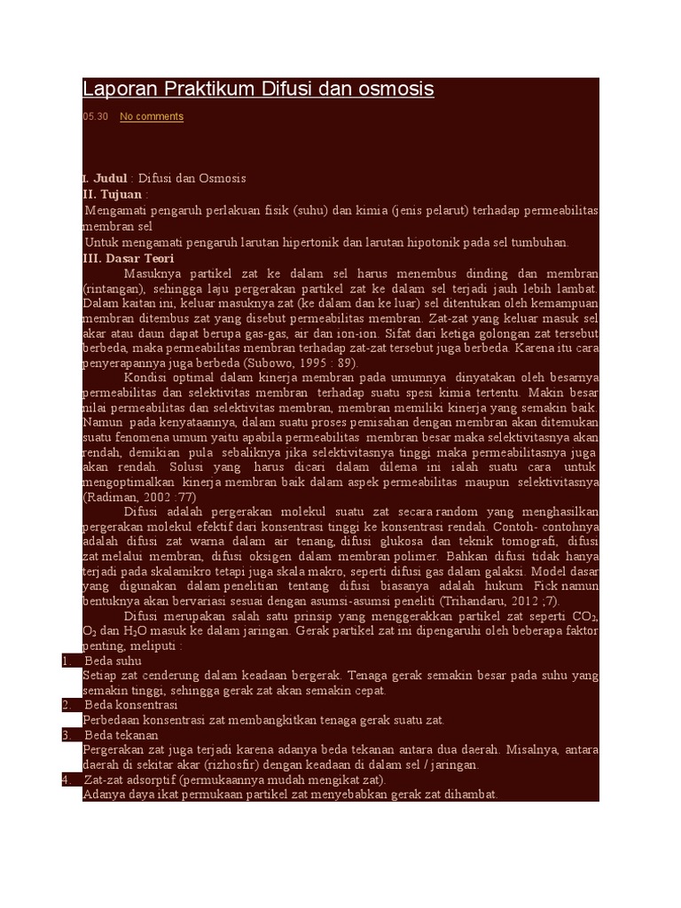 Laporan Praktikum Difusi Dan Osmosis