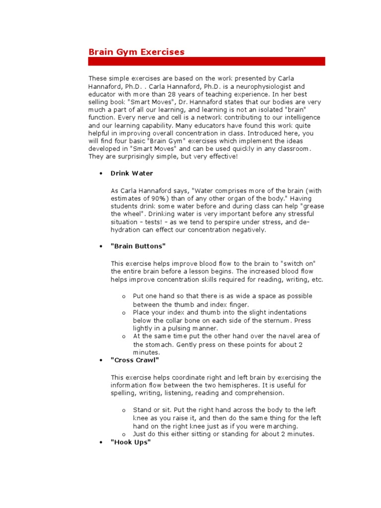 Brain Gym Exercises | PDF | English As A Second Or Foreign Language ...