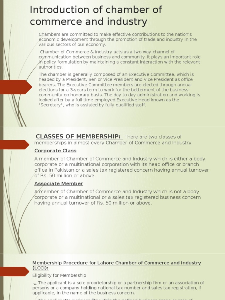 Introduction of Chamber of Commerce and Industry Chamber Of Commerce
