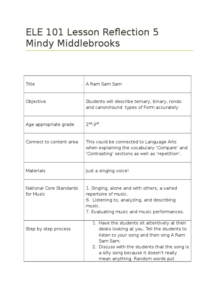 A Ram Sam Sam Lesson Plan | PDF | Language Arts & Discipline | Foreign ...