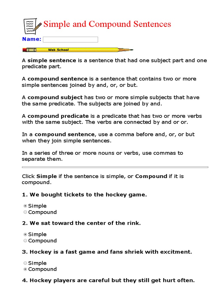 Simple vs. Compound Sentences Guide | PDF | Games & Activities