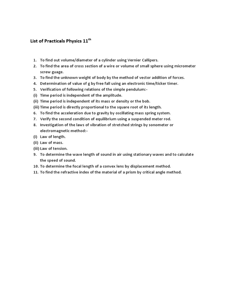Class 11 Physics Practical Experiments | PDF