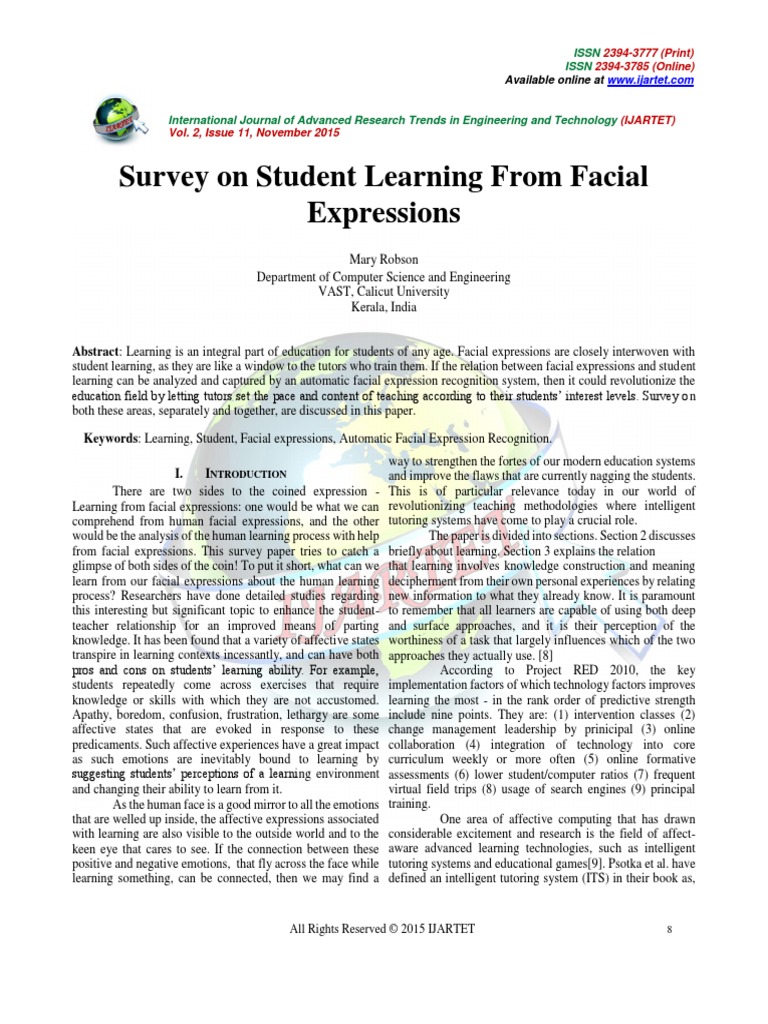 Survey On Student Learning From Facial Expressions | PDF | Affect ...