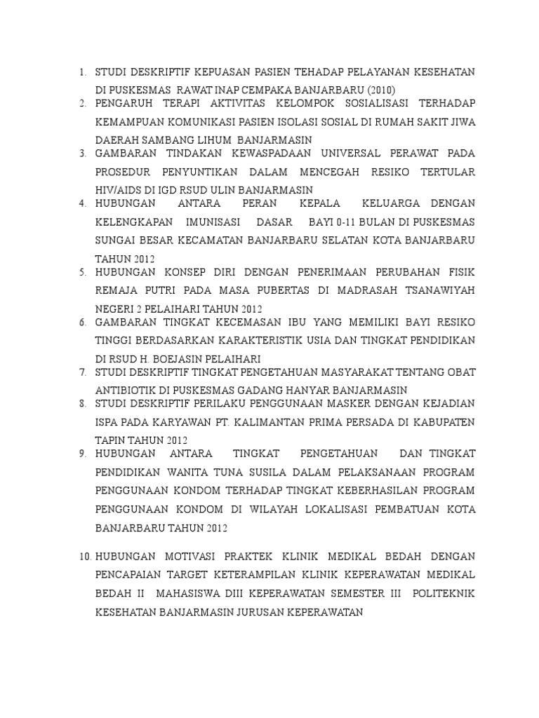 Contoh Judul KTI Keperawatan Poltekkes Banjarmasin