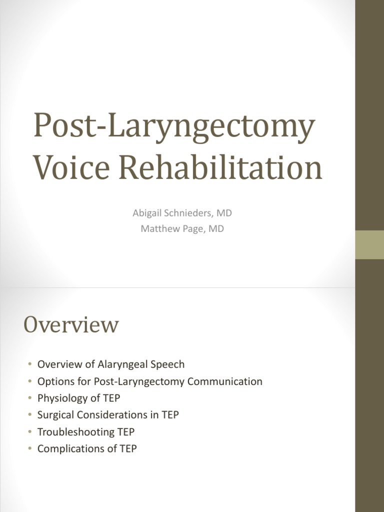 Post Laryngectomy Voice Rehabilitation PDF Medical Specialties