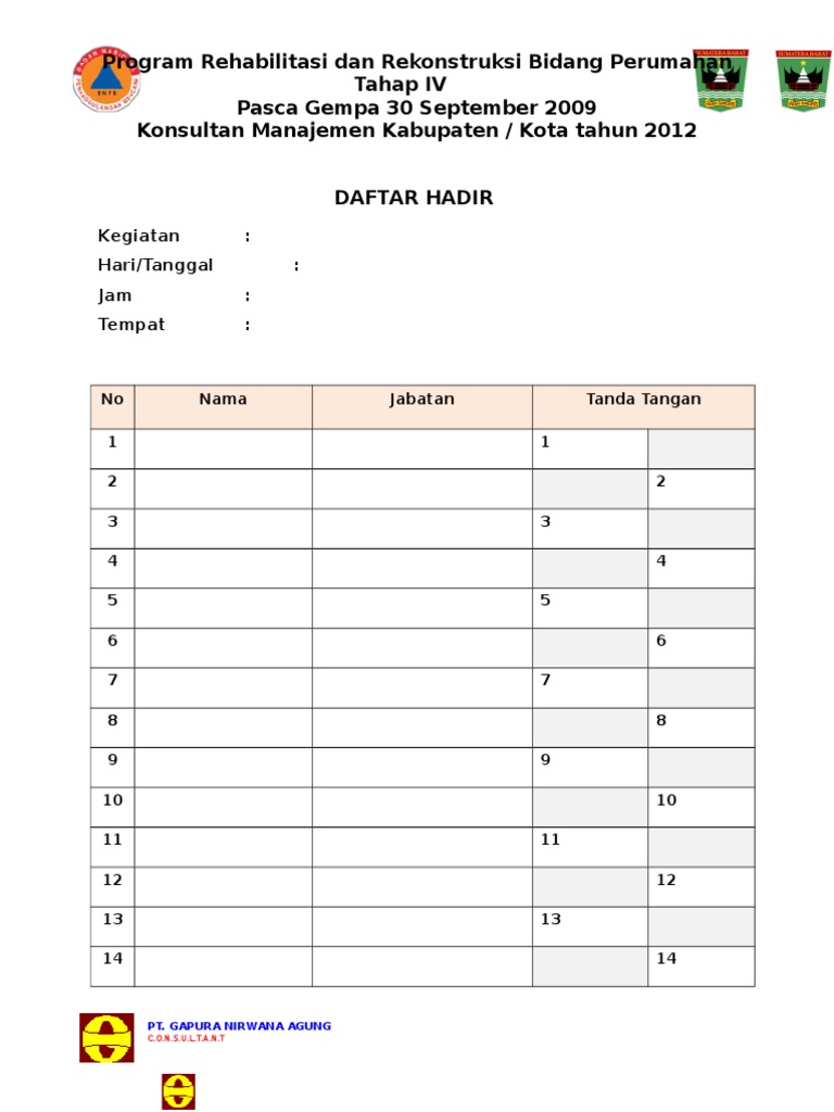 Form Daftar Hadir