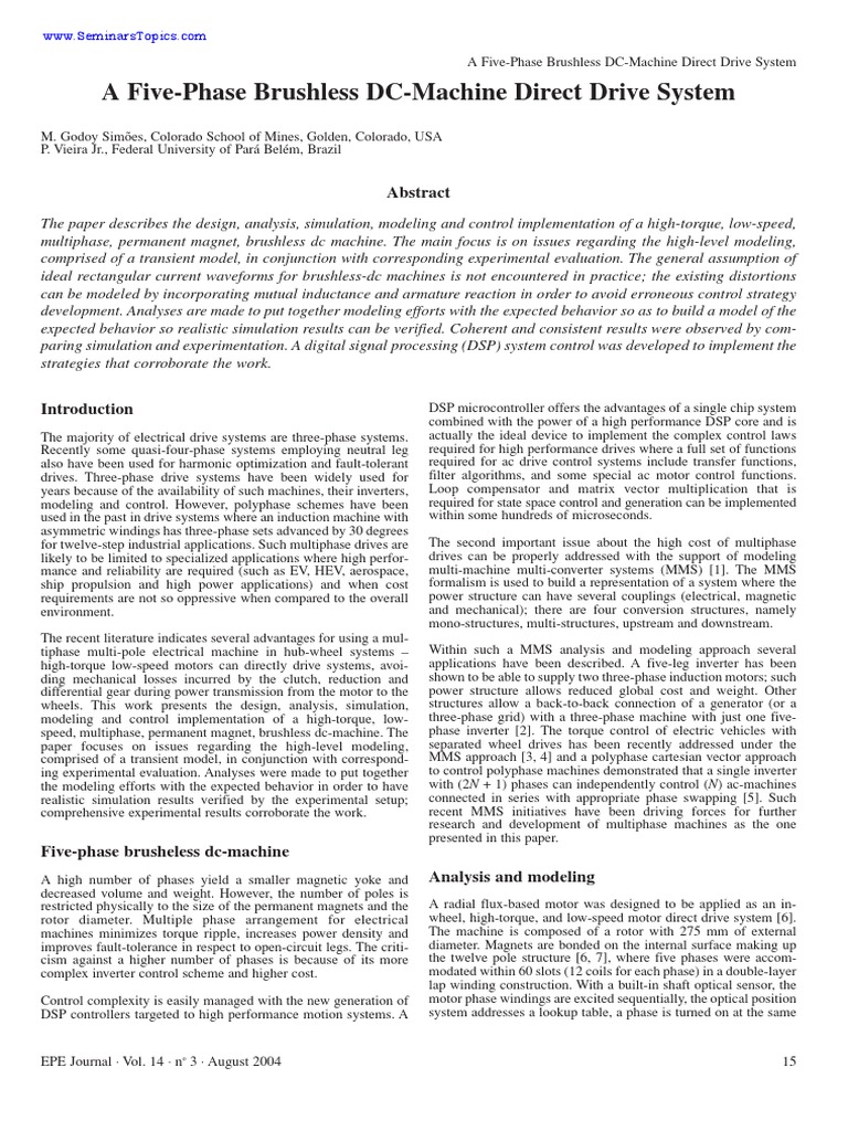 Five-Phase Brushless DC Drive System | PDF | Electric Motor | Control ...