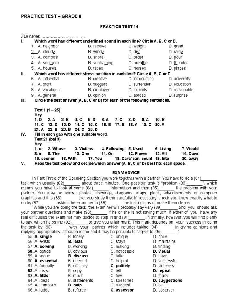 Practice Test 14 - Ref - Key | PDF | Employment