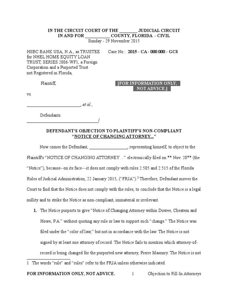 Defendant's Objection to Attorney Notice | PDF | Lawyer | Pleading